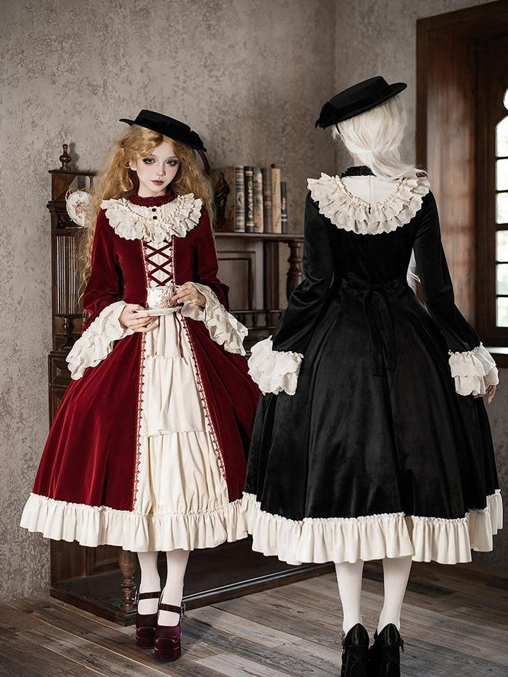 With PUJI Lace Stand Collar Ruffle Trim Open Front Women's Long Sleeve Op