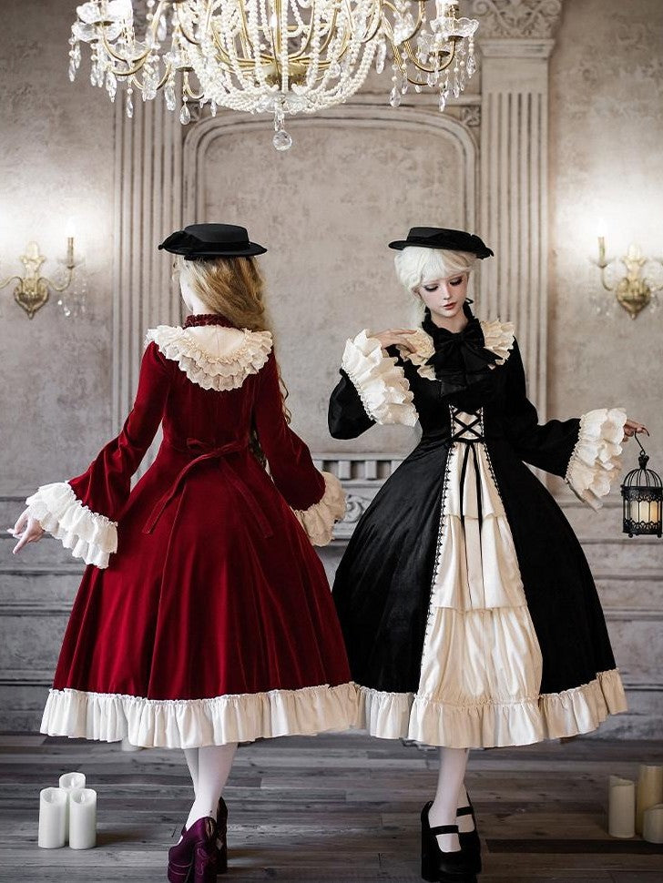 With PUJI Lace Stand Collar Ruffle Trim Open Front Women's Long Sleeve Op