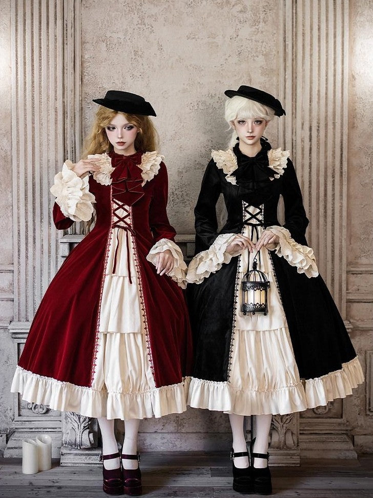 With PUJI Lace Stand Collar Ruffle Trim Open Front Women's Long Sleeve Op