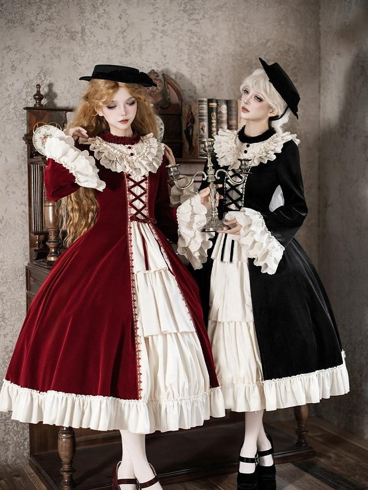 With PUJI Lace Stand Collar Ruffle Trim Open Front Women's Long Sleeve Op