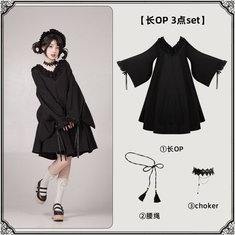With_PUJI_Lolita_Japanese_Maid_Loose_A_Line_Long_Sleeve_Twin_Women's_Op_Sets_898518808898_MISSTT