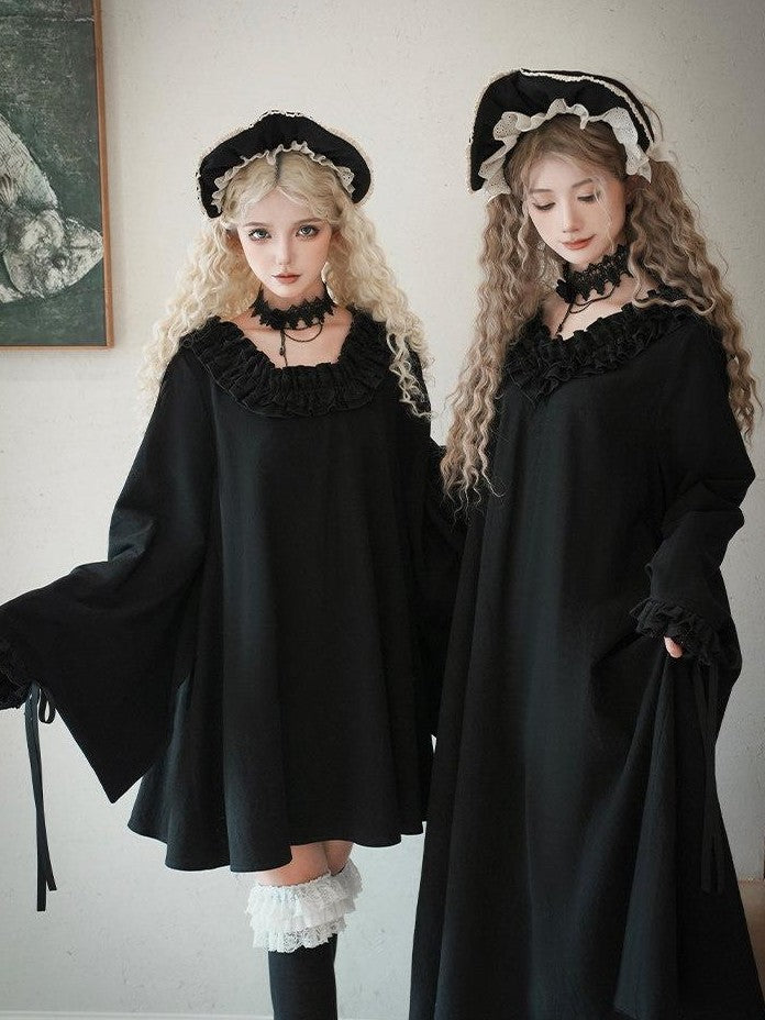 With PUJI Lolita Japanese Maid Loose A Line Long Sleeve Twin Women's Op Sets