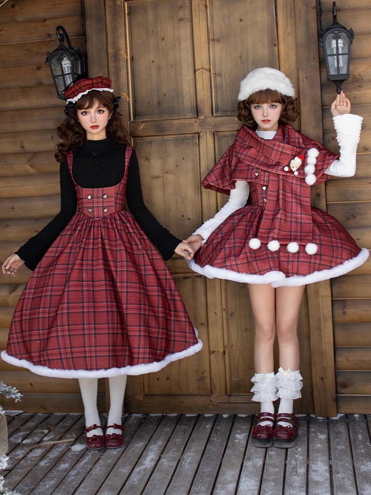 With PUJI Long Short Fishbone Bust Cape Twin Lolita Women's Full Coordination Sets