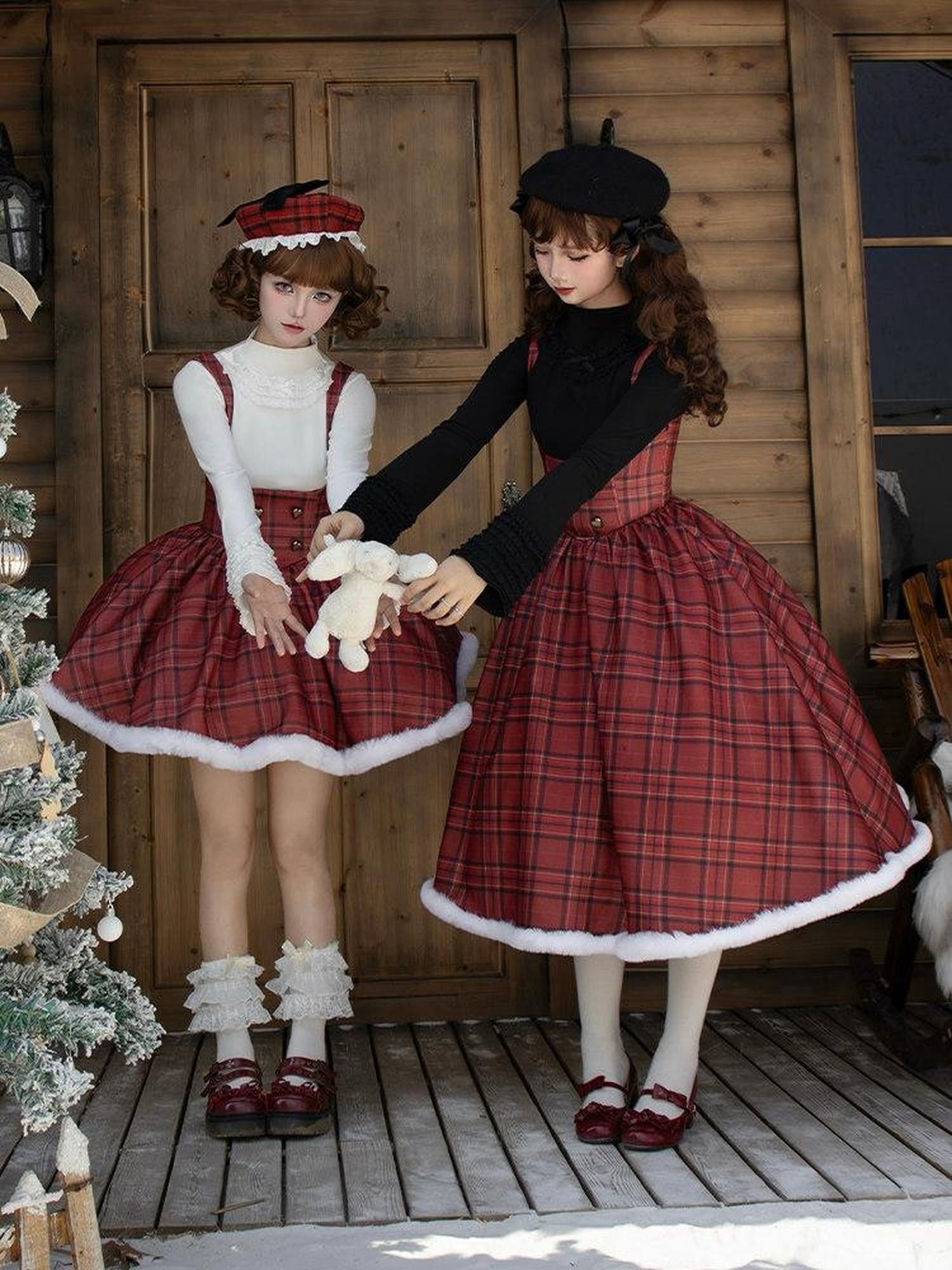 With PUJI Long Short Fishbone Bust Cape Twin Lolita Women's Full Coordination Sets