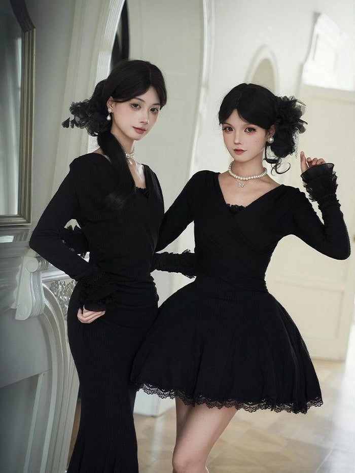 With PUJI Low V Knit Stretch Fitted Fishtail Women's 3pc Full Coordination Sets