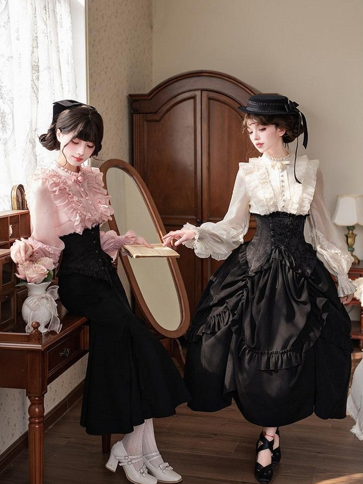 With PUJI Pearl Rose Faux Two Piece Waist Cincher Mermaid Women's Skirt Sets