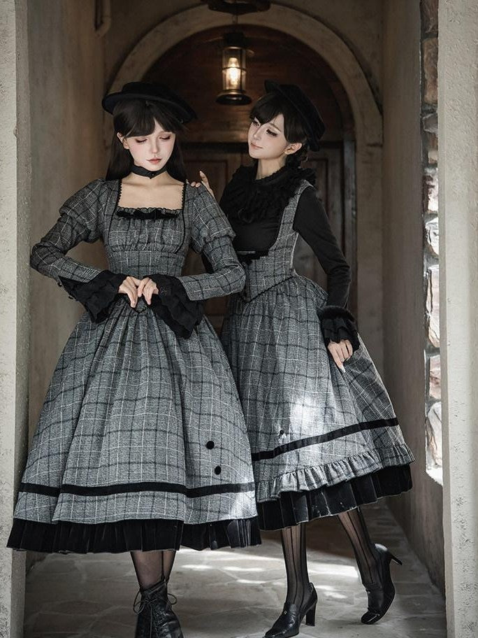 With PUJI Plaid Boned Bustier With Ruffle Bow And Hat Women's Full Coordination Sets
