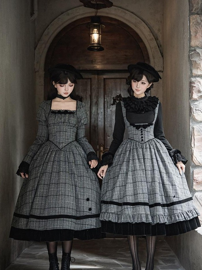 With PUJI Plaid Boned Bustier With Ruffle Bow And Hat Women's Full Coordination Sets