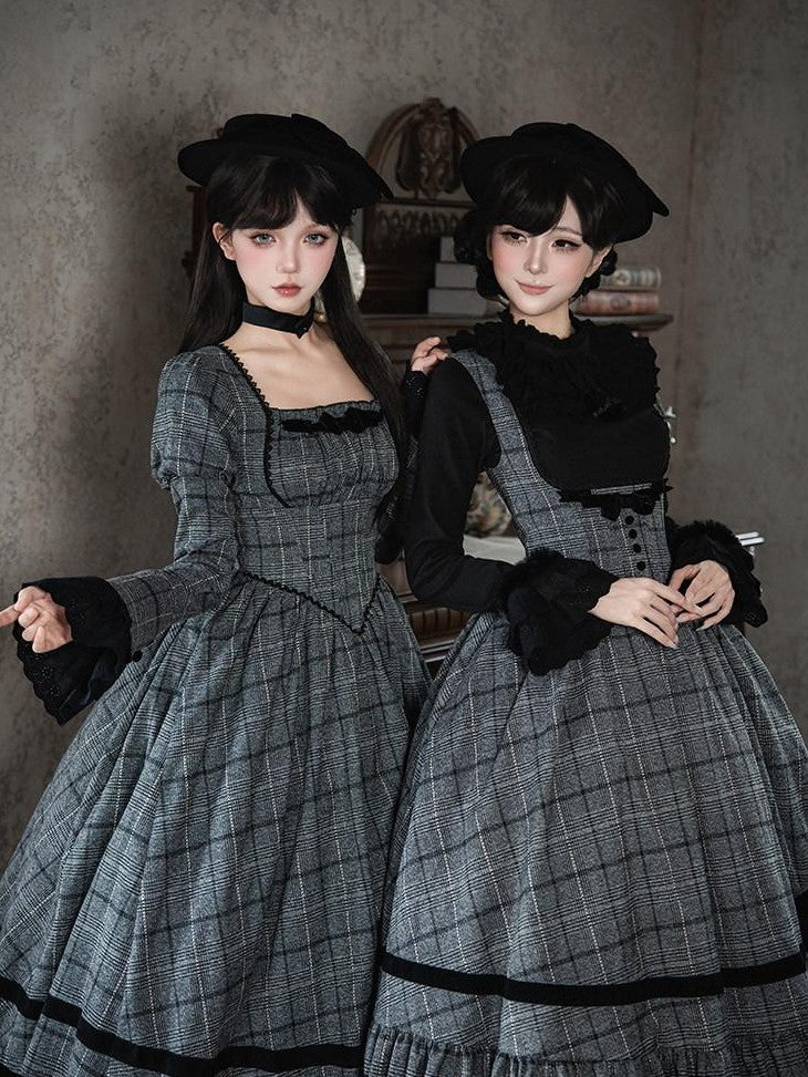 With PUJI Plaid Boned Bustier With Ruffle Bow And Hat Women's Full Coordination Sets
