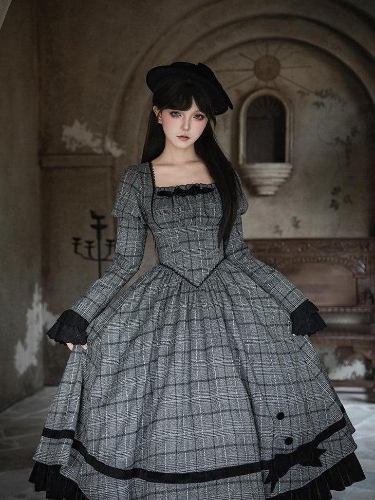 With PUJI Plaid Boned Bustier With Ruffle Bow And Hat Women's Full Coordination Sets