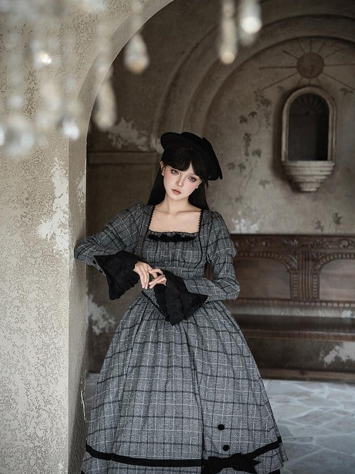 With PUJI Plaid Boned Bustier With Ruffle Bow And Hat Women's Full Coordination Sets