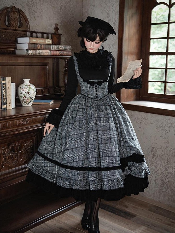 With PUJI Plaid Boned Bustier With Ruffle Bow And Hat Women's Full Coordination Sets