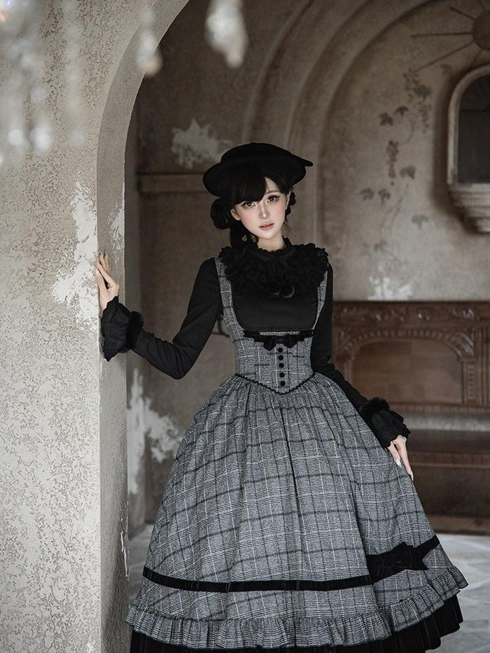 With PUJI Plaid Boned Bustier With Ruffle Bow And Hat Women's Full Coordination Sets