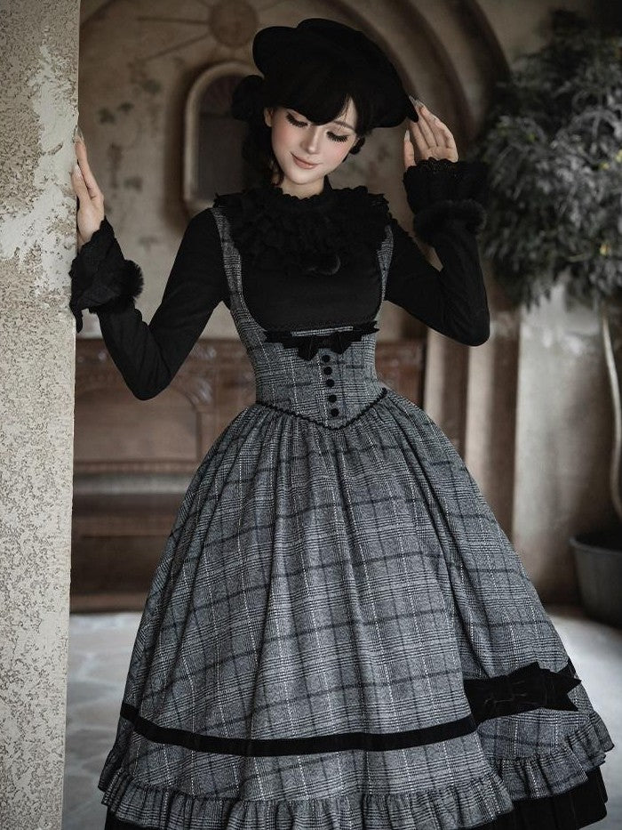 With PUJI Plaid Boned Bustier With Ruffle Bow And Hat Women's Full Coordination Sets