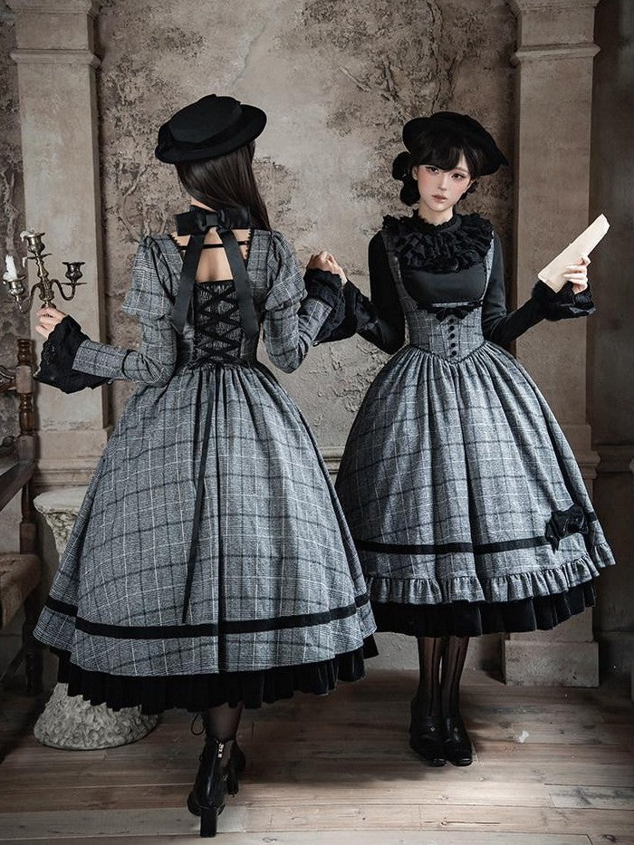 With PUJI Plaid Boned Bustier With Ruffle Bow And Hat Women's Full Coordination Sets