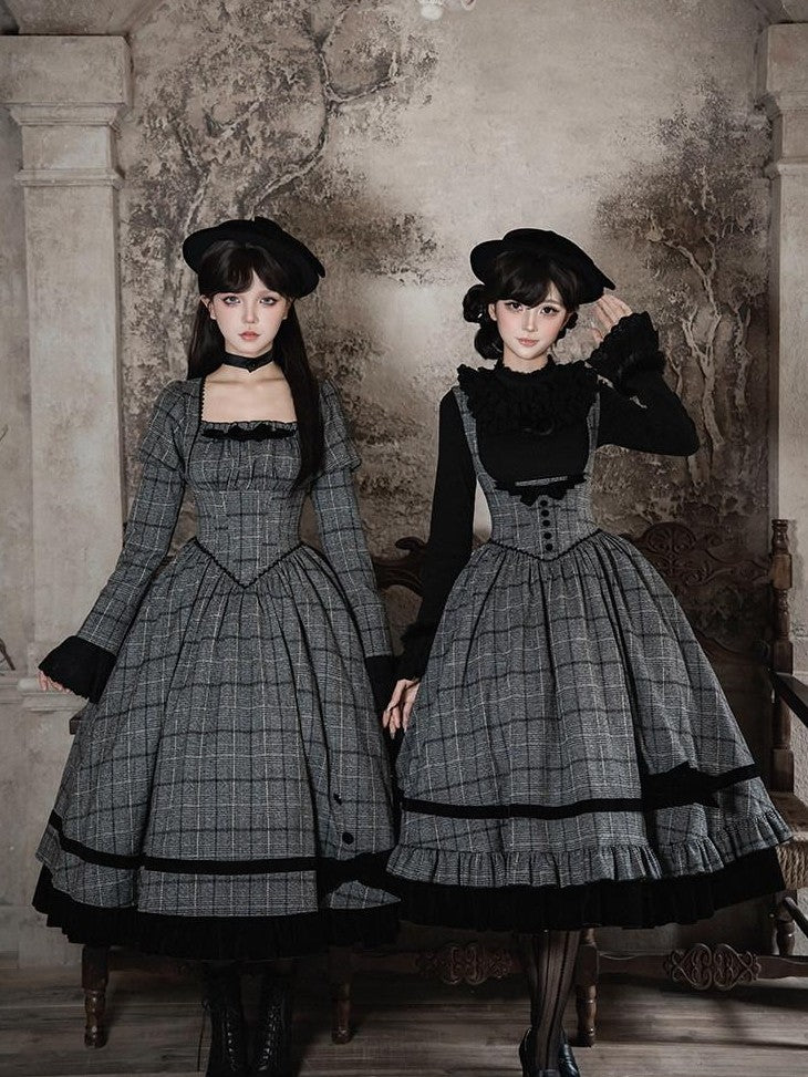 With PUJI Plaid Boned Bustier With Ruffle Bow And Hat Women's Full Coordination Sets