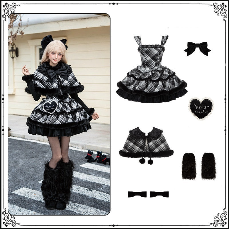 With_PUJI_Red_Black_Three_Tier_Plaid_Bow_Brooch_Fleece_Shawl_Women's_Jsk_Sets_998902576569_MISSTT