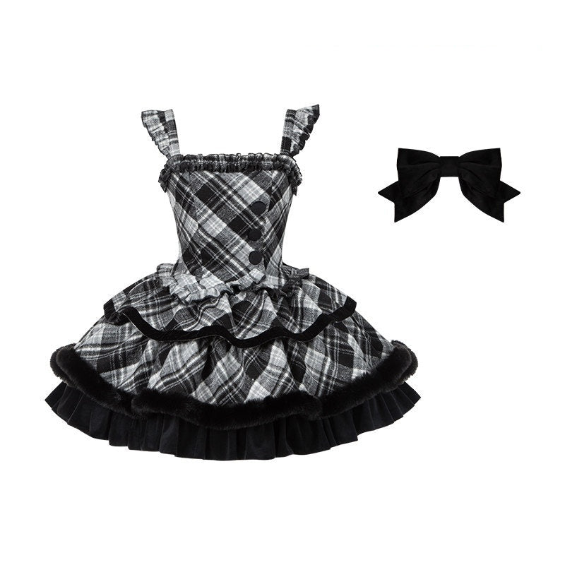 With_PUJI_Red_Black_Three_Tier_Plaid_Bow_Brooch_Fleece_Shawl_Women's_Jsk_Sets_998902576569_MISSTT