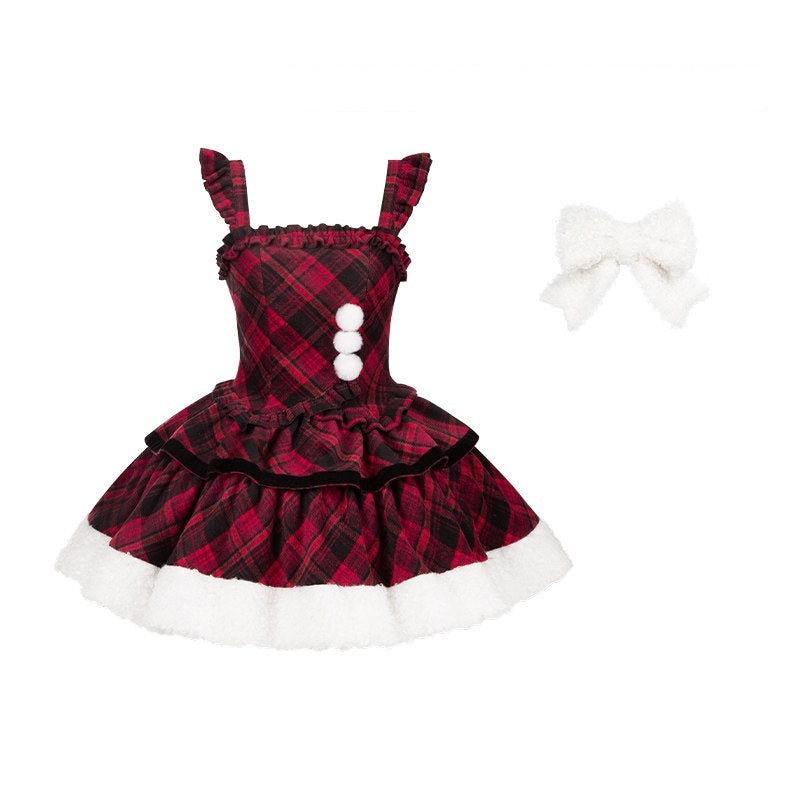 With_PUJI_Red_Black_Three_Tier_Plaid_Bow_Brooch_Fleece_Shawl_Women's_Jsk_Sets_998902576569_MISSTT