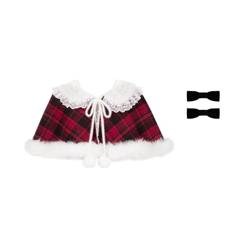 With_PUJI_Red_Black_Three_Tier_Plaid_Bow_Brooch_Fleece_Shawl_Women's_Jsk_Sets_998902576569_MISSTT
