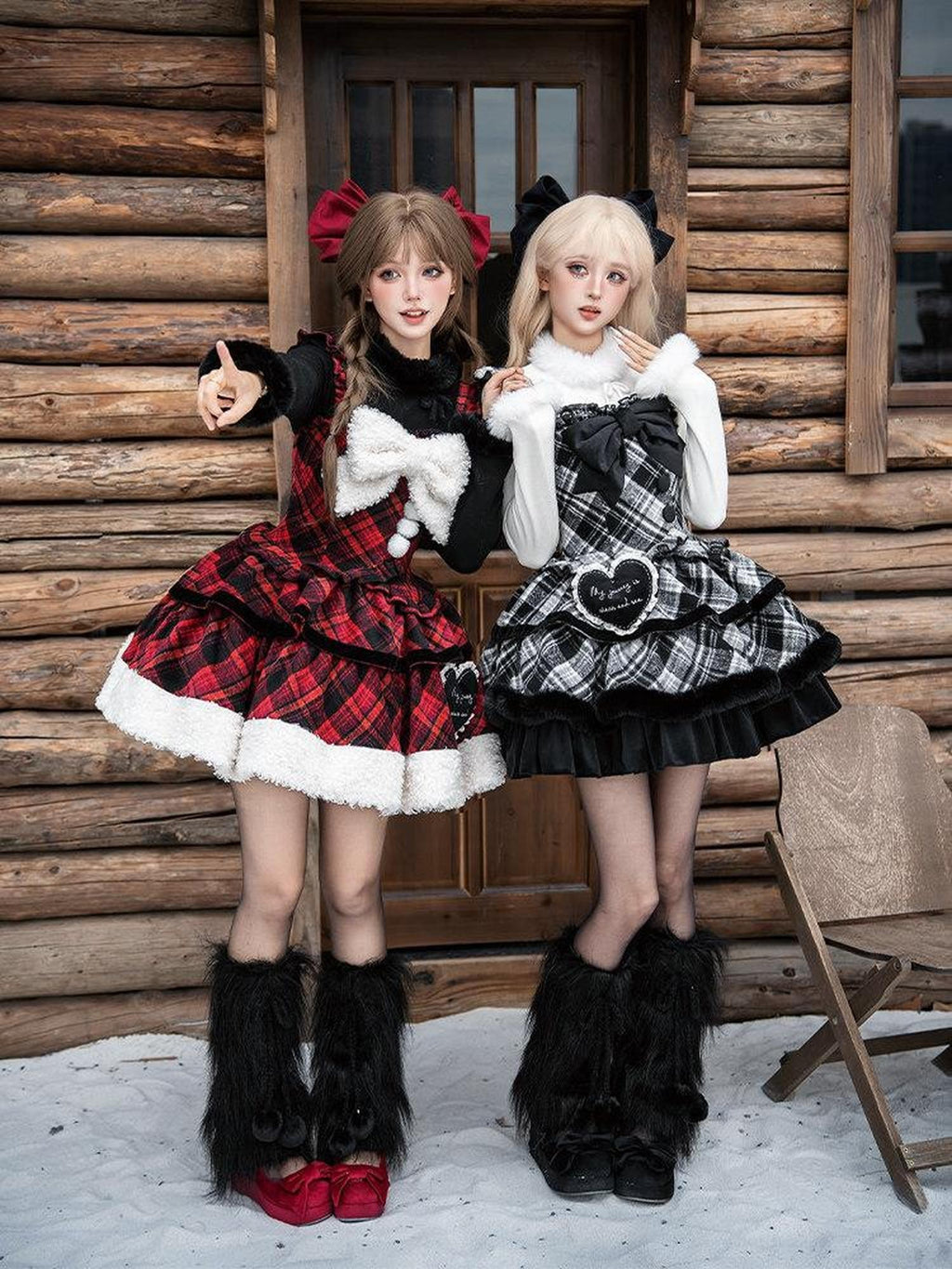 With PUJI Red Black Three Tier Plaid Bow Brooch Fleece Shawl Women's Jsk Sets