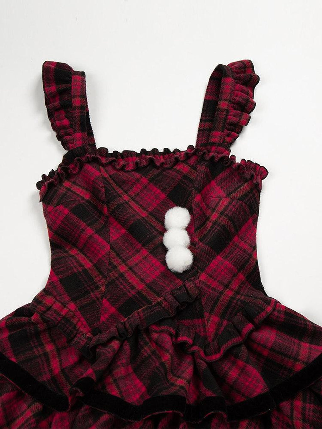 With PUJI Red Black Three Tier Plaid Bow Brooch Fleece Shawl Women's Jsk Sets