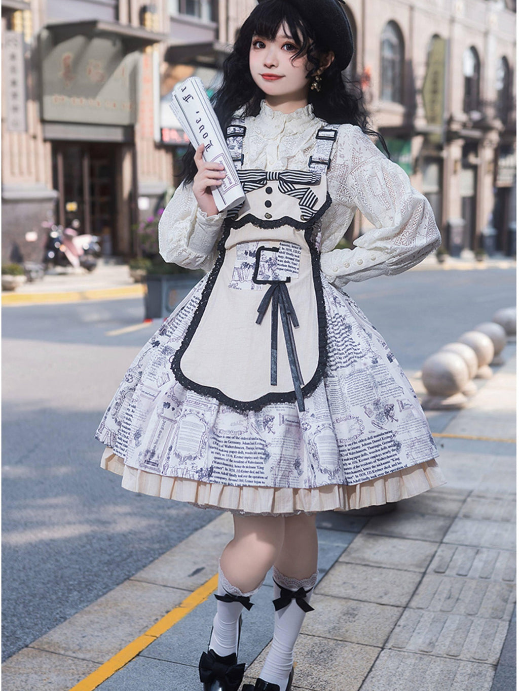 With PUJI Retro Doll Detachable Apron Printed Lolita Women's Other Jsk / Jumper Skirts