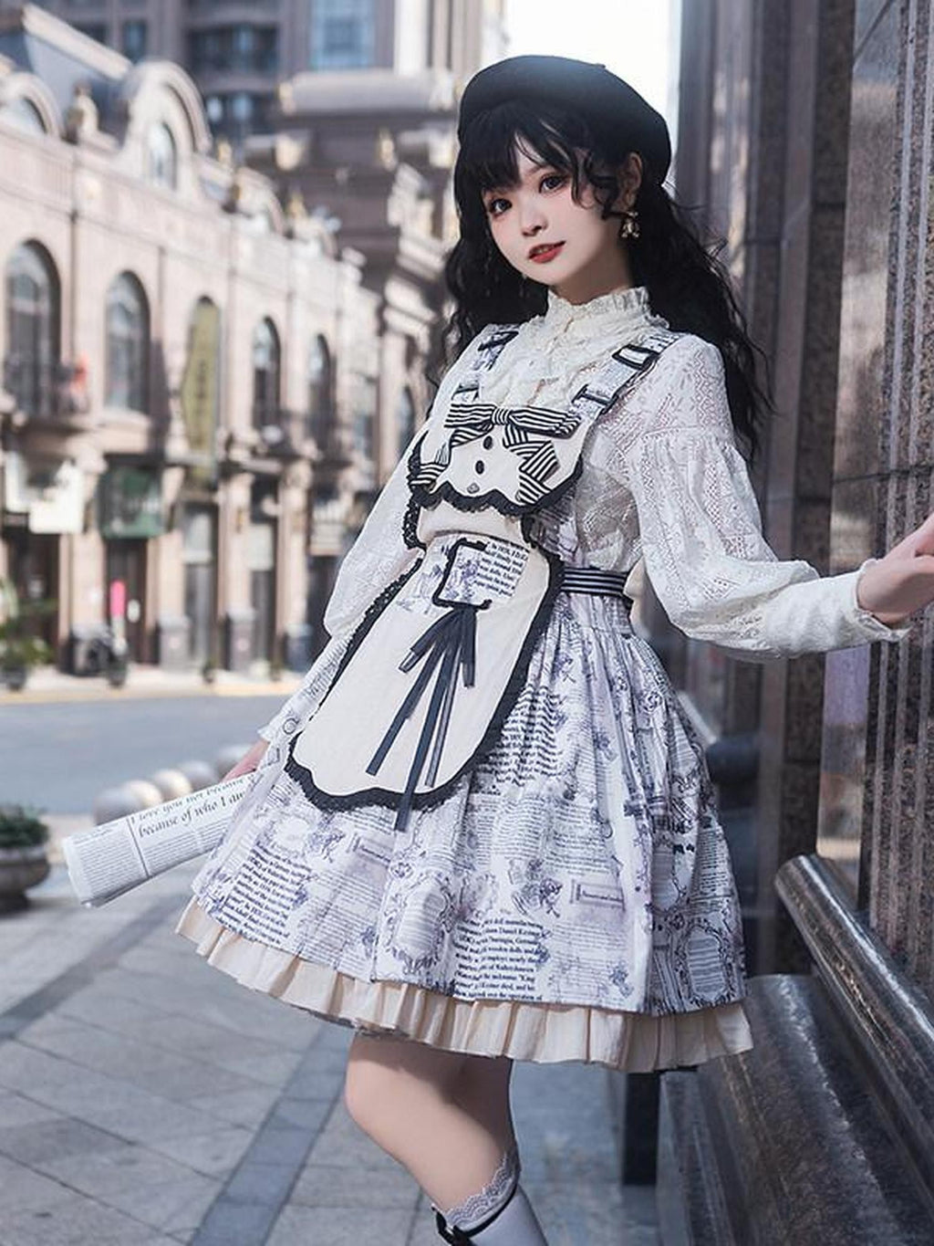 With PUJI Retro Doll Detachable Apron Printed Lolita Women's Other Jsk / Jumper Skirts