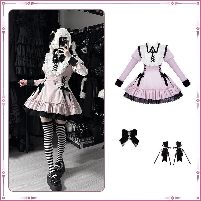 With_PUJI_Ruffle_Trim_Bow_Accent_Original_Design_Women's_Velvet_Long_Sleeve_Op_1004194206626_MISSTT