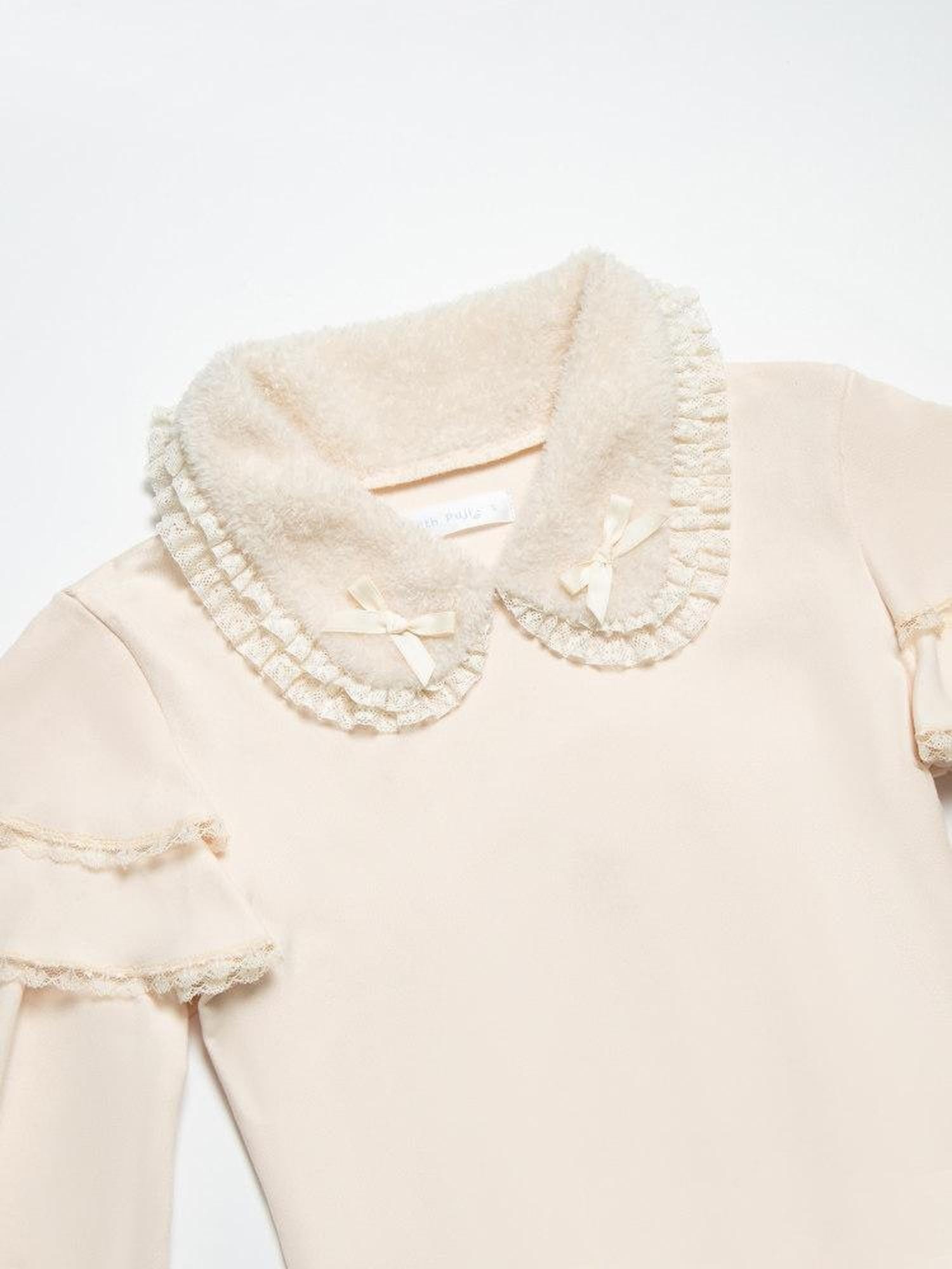 With PUJI Sweet Three Tone Slight Stretch Brushed Velvet Knit Women's Long Sleeve Cutsews