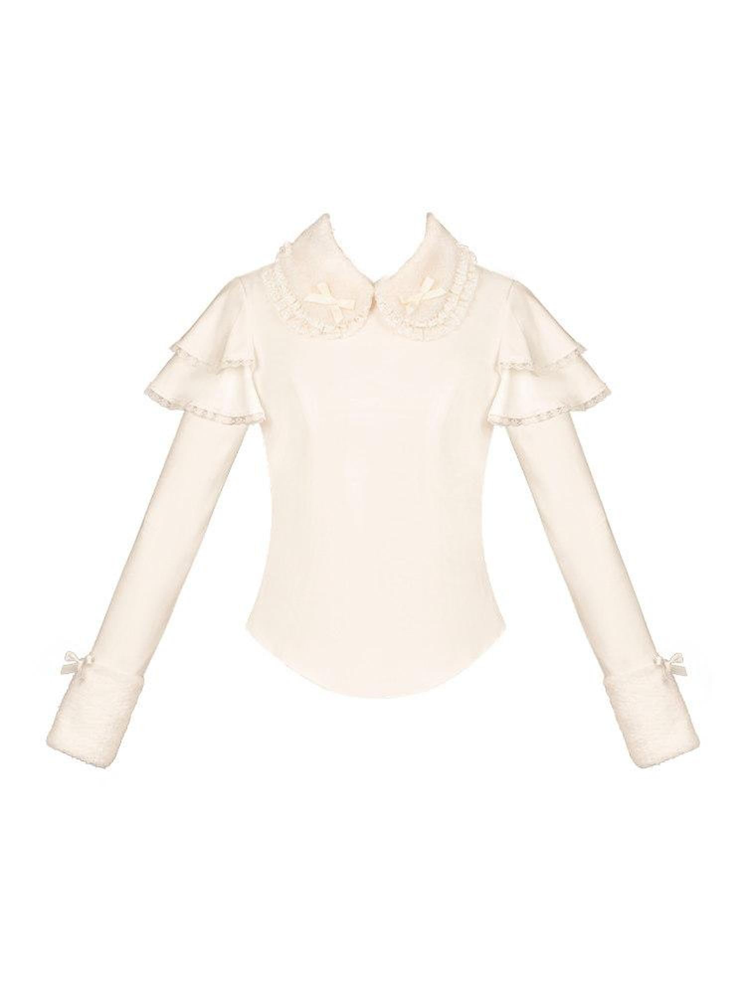 With PUJI Sweet Three Tone Slight Stretch Brushed Velvet Knit Women's Long Sleeve Cutsews