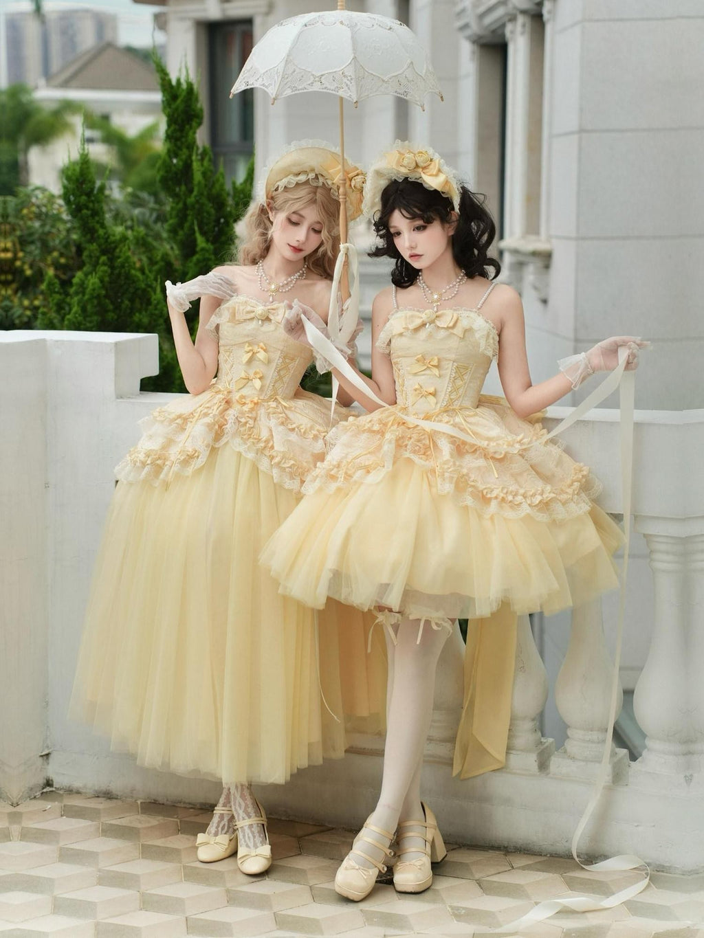 With PUJI Three Layer Boned Corset Bow Tail Shawl Women's Tulle Skirt Sets