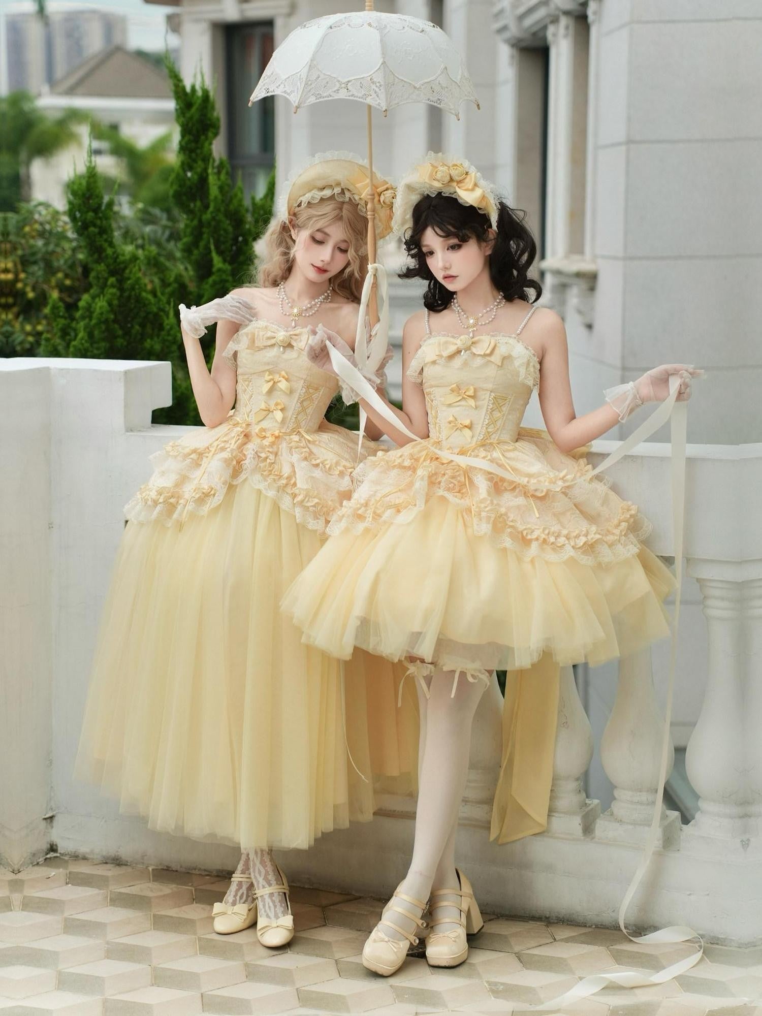 With PUJI Three Layer Boned Corset Bow Tail Shawl Women's Tulle Skirt Sets