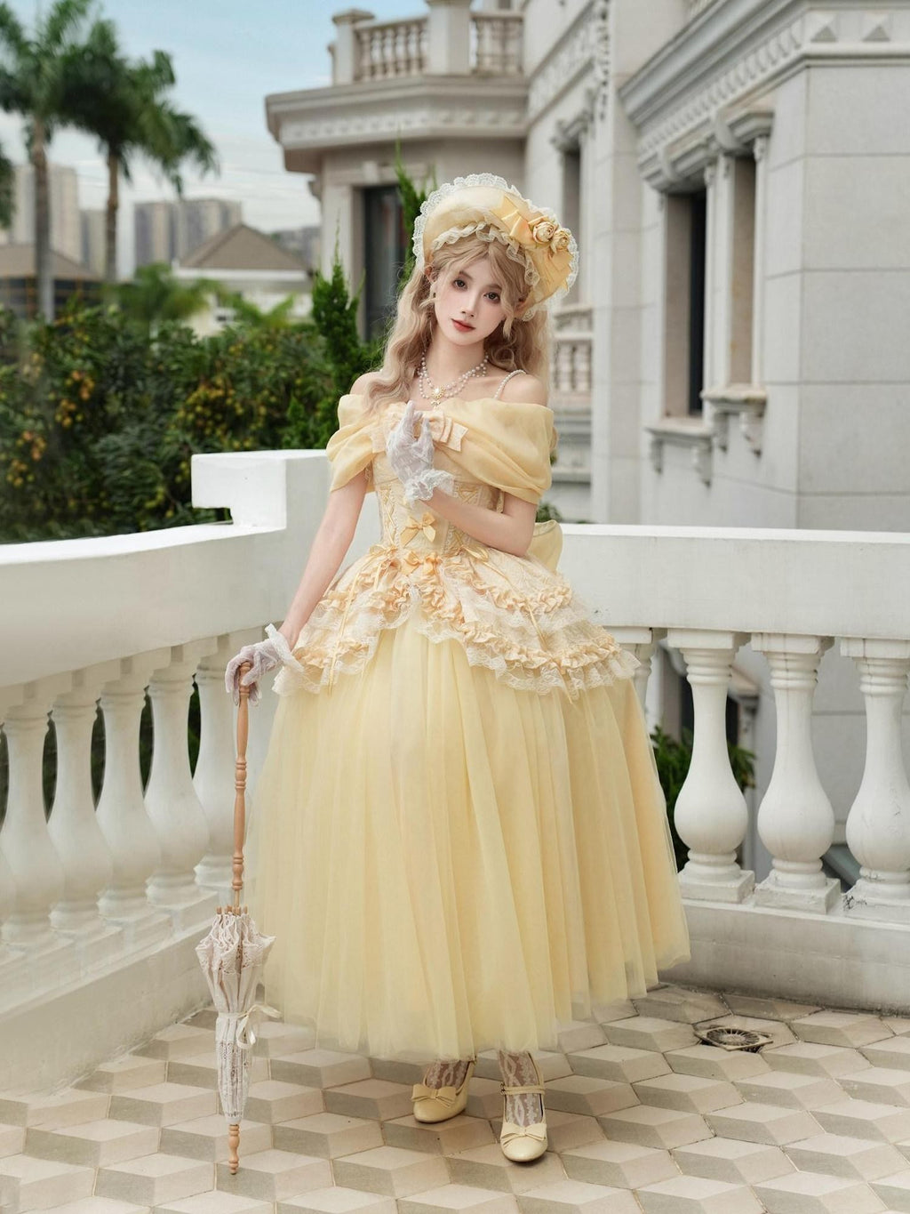 With PUJI Three Layer Boned Corset Bow Tail Shawl Women's Tulle Skirt Sets