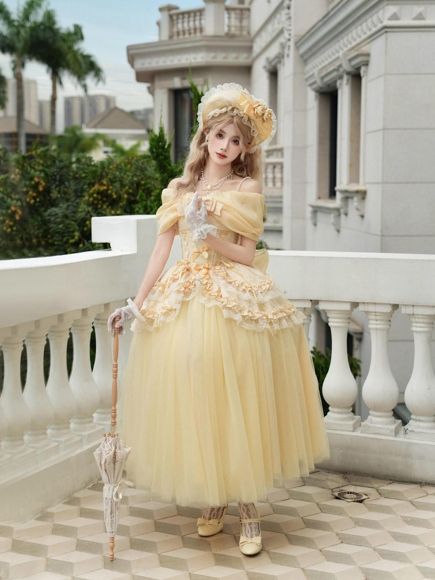With PUJI Three Layer Boned Corset Bow Tail Shawl Women's Tulle Skirt Sets