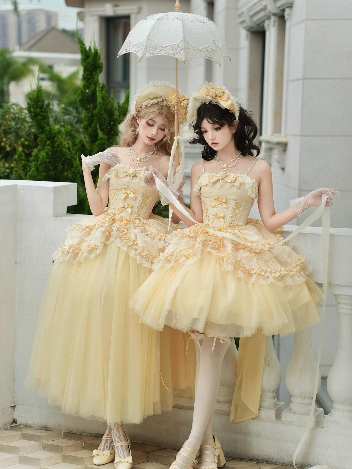 With PUJI Three Layer Boned Corset Bow Tail Shawl Women's Tulle Skirt Sets
