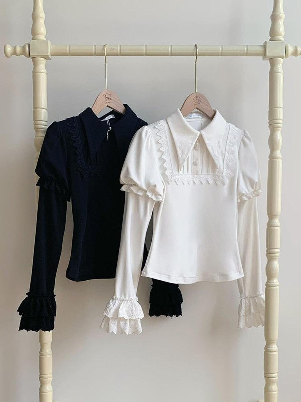 With PUJI Two Tone Pointed Collar Stretch Knit Women's Warm Inner Long Sleeve Cutsews