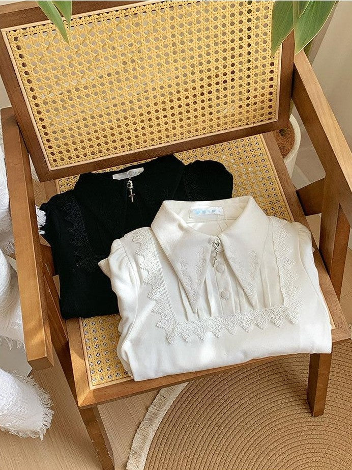 With PUJI Two Tone Pointed Collar Stretch Knit Women's Warm Inner Long Sleeve Cutsews