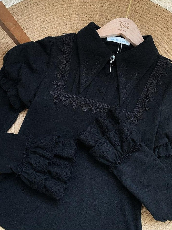 With PUJI Two Tone Pointed Collar Stretch Knit Women's Warm Inner Long Sleeve Cutsews
