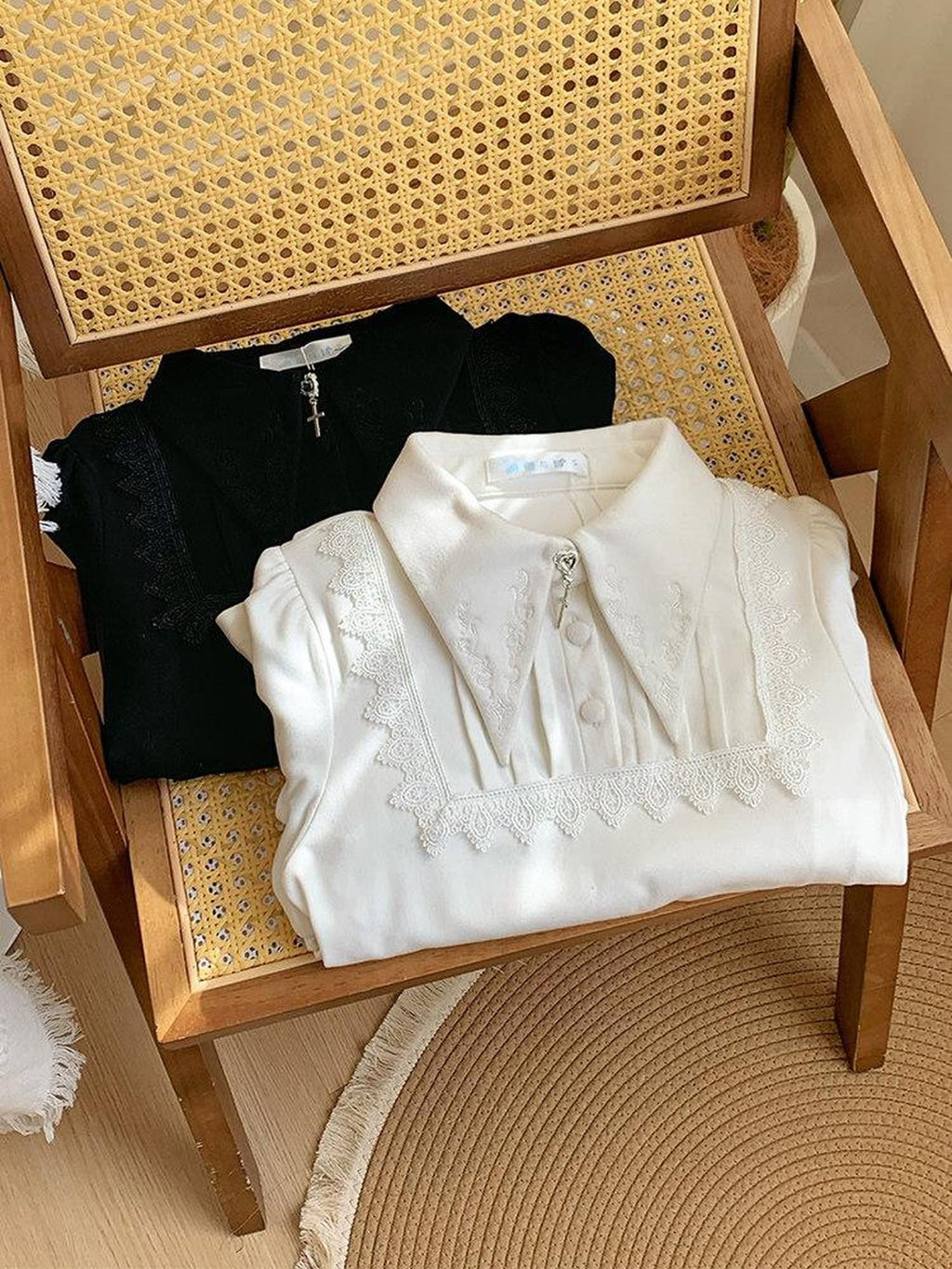 With PUJI Two Tone Pointed Collar Stretch Knit Women's Warm Inner Long Sleeve Cutsews
