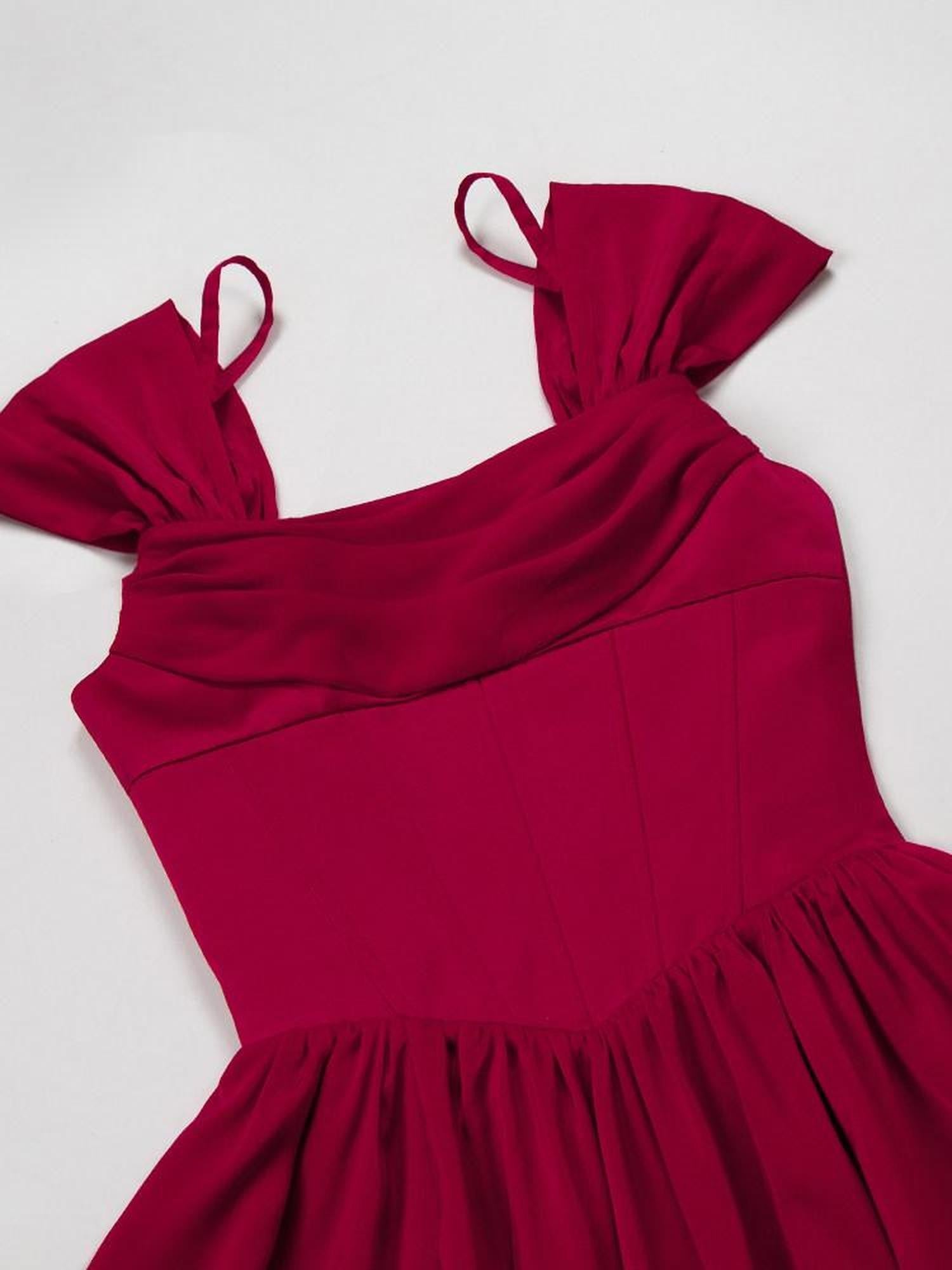 With PUJI Vintage Boned Waist Draped Neck Spaghetti Strap Women's Jsk / Jumper Skirts