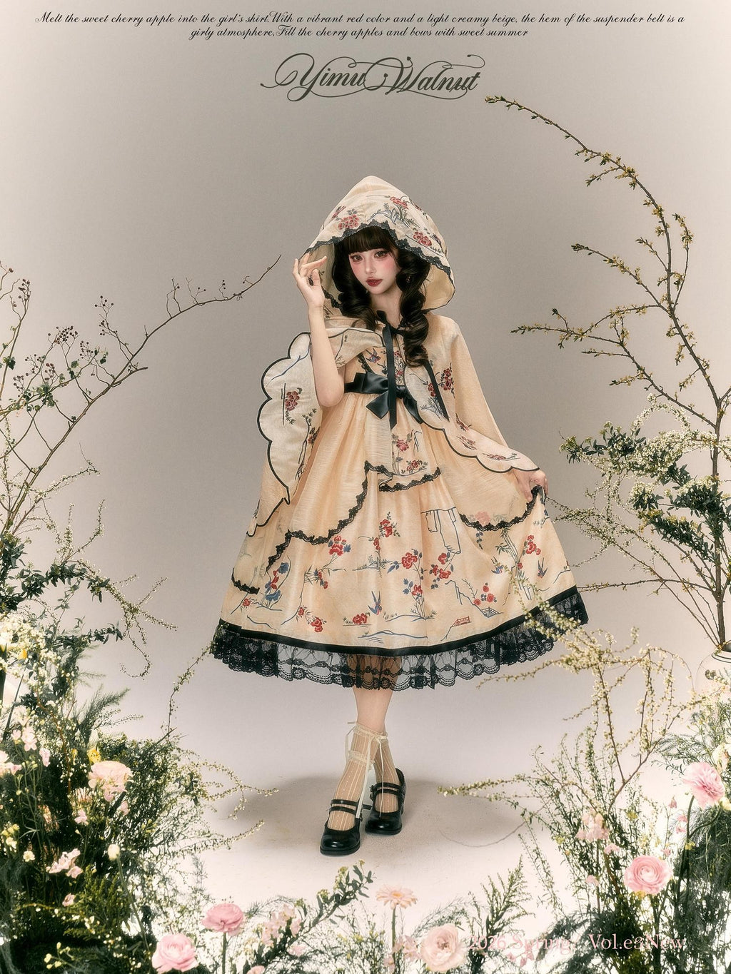 Yi Mu Hu Tao Amber Floral Bird Embroidered Sino Western Strappy Women's Jsk Sets