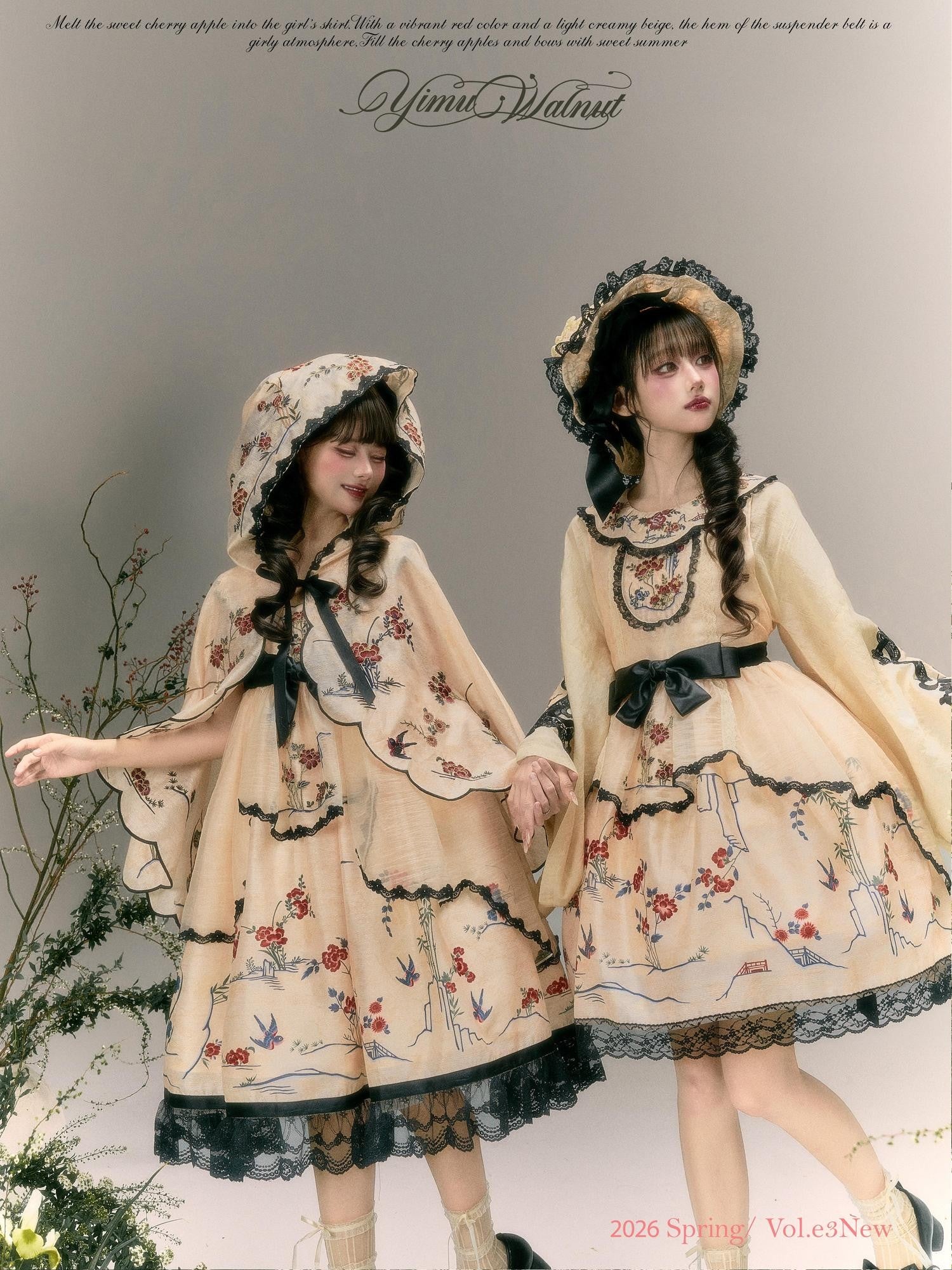 Yi Mu Hu Tao Amber Floral Bird Embroidered Sino Western Strappy Women's Jsk Sets
