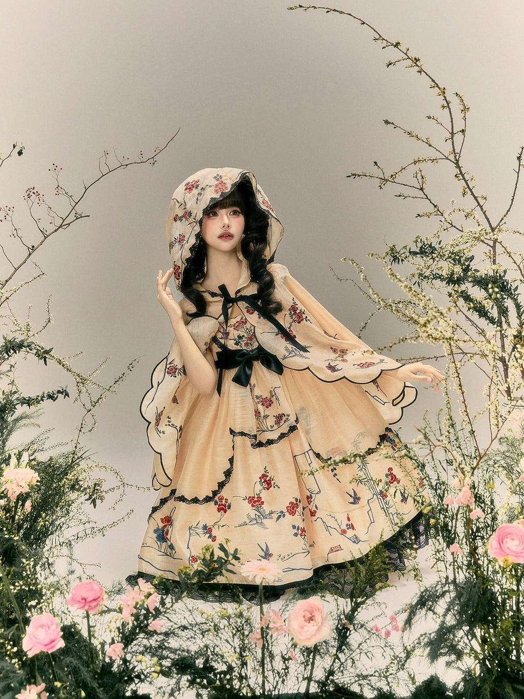 Yi Mu Hu Tao Amber Floral Bird Embroidered Sino Western Strappy Women's Jsk Sets