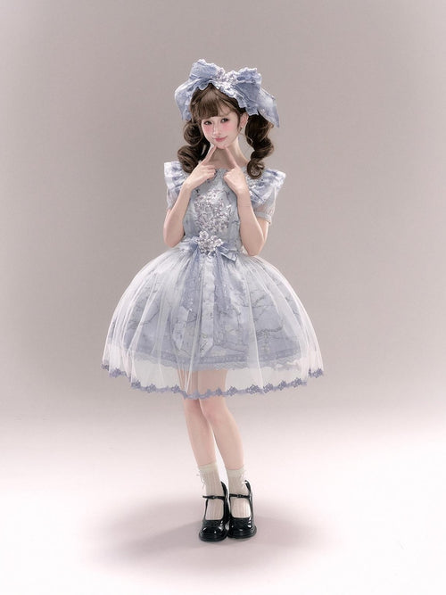 Yi Mu Hu Tao Apricot Blossom Embroidered Doll Collar Short Sleeve Women's Polyester Jsk Sets