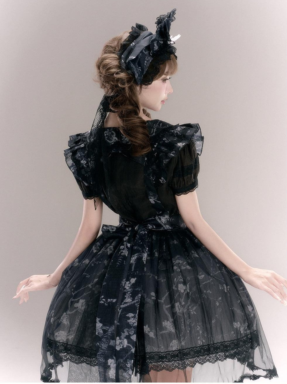 Yi Mu Hu Tao Apricot Blossom Embroidered Doll Collar Short Sleeve Women's Polyester Jsk Sets