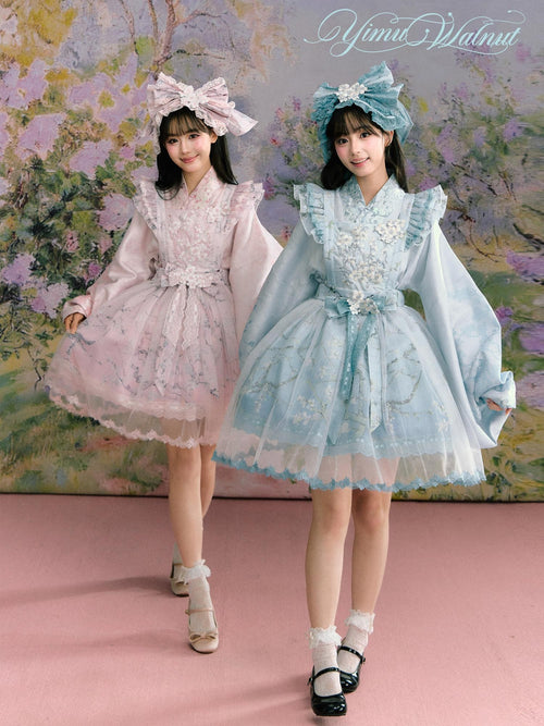 Yi Mu Hu Tao Apricot Blossom Print Ming Style Han Western Fusion Women's Op Sets