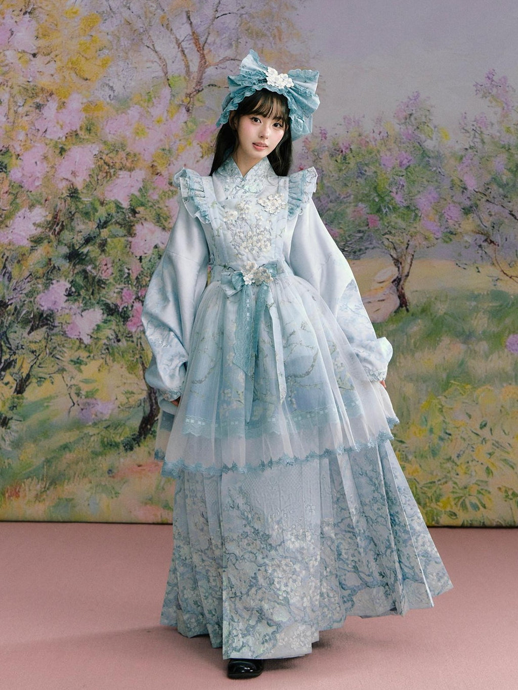 Yi Mu Hu Tao Apricot Blossom Print Ming Style Han Western Fusion Women's Op Sets