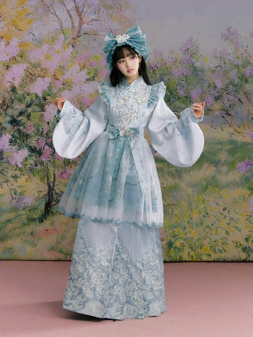 Yi Mu Hu Tao Apricot Blossom Print Ming Style Han Western Fusion Women's Op Sets
