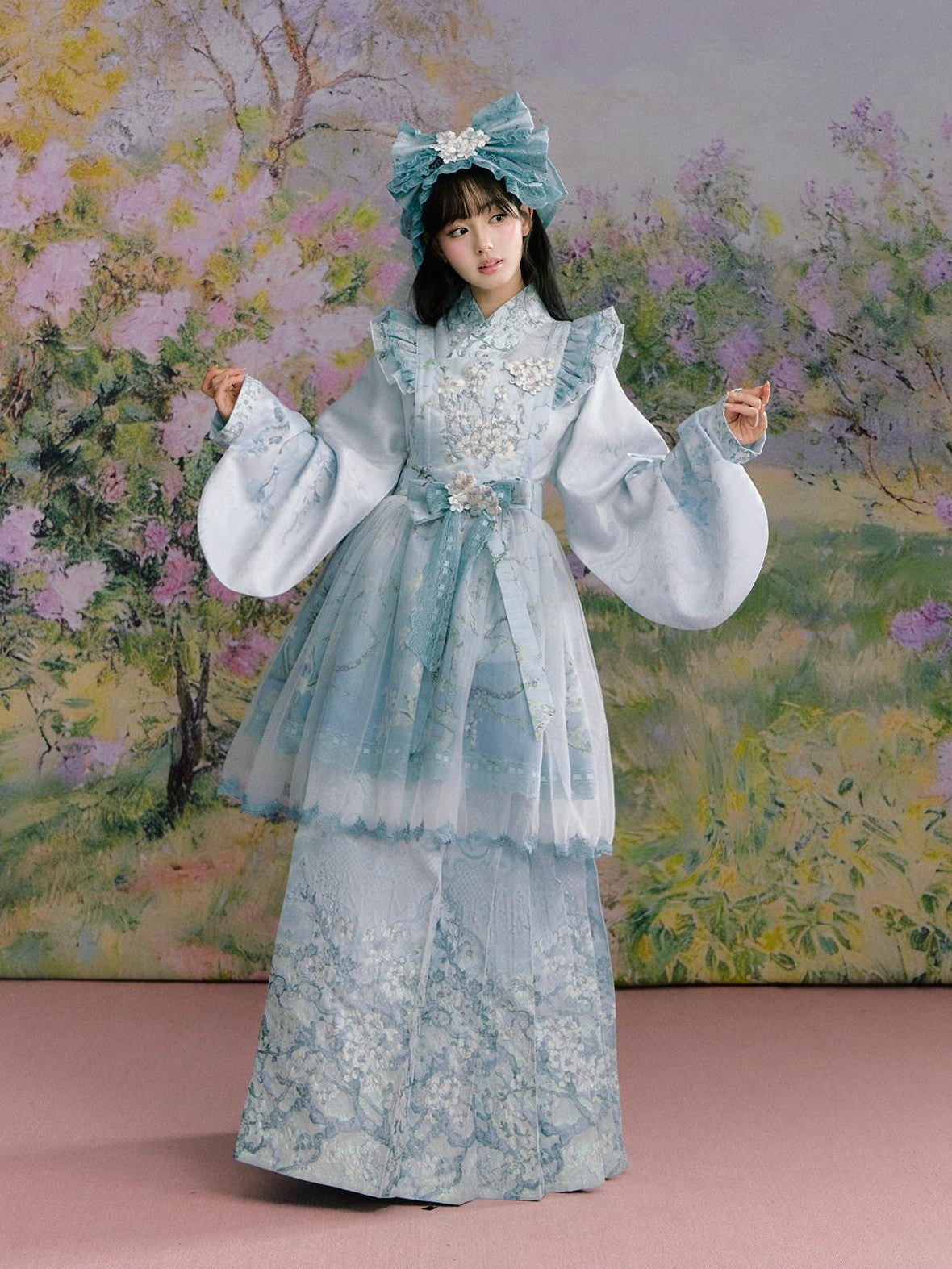 Yi Mu Hu Tao Apricot Blossom Print Ming Style Han Western Fusion Women's Op Sets